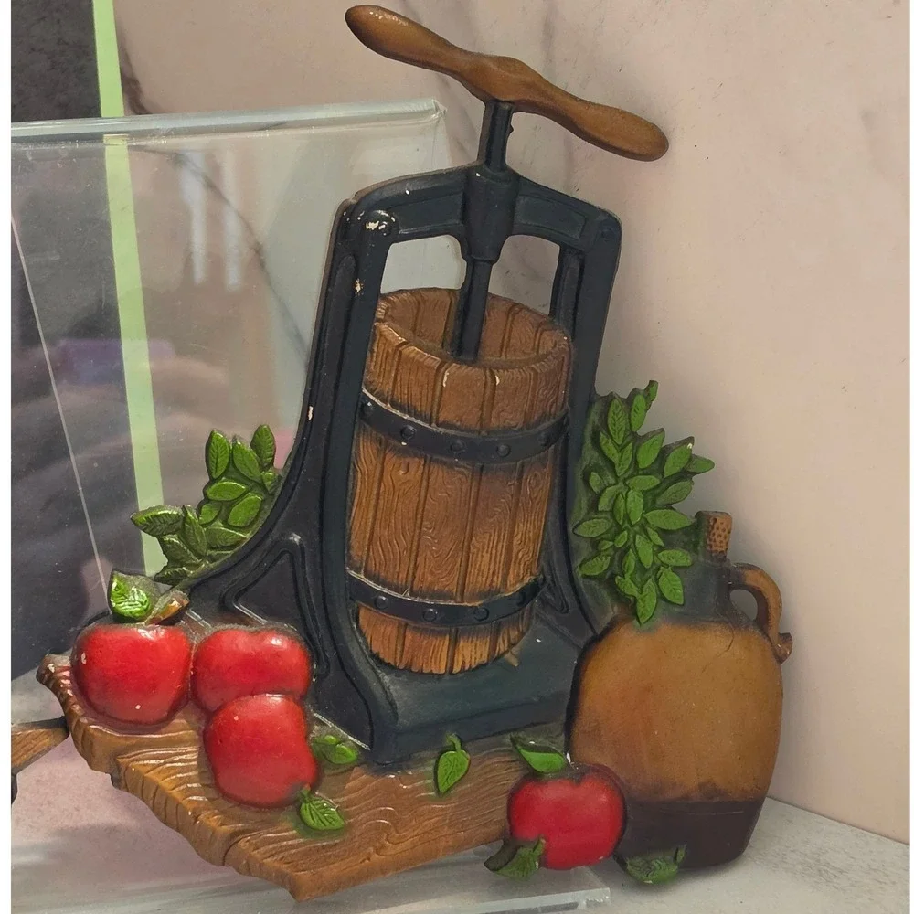 Vintage Homco 1978 Wall Plaques Apple Cider Press & Corn Grinder 1978